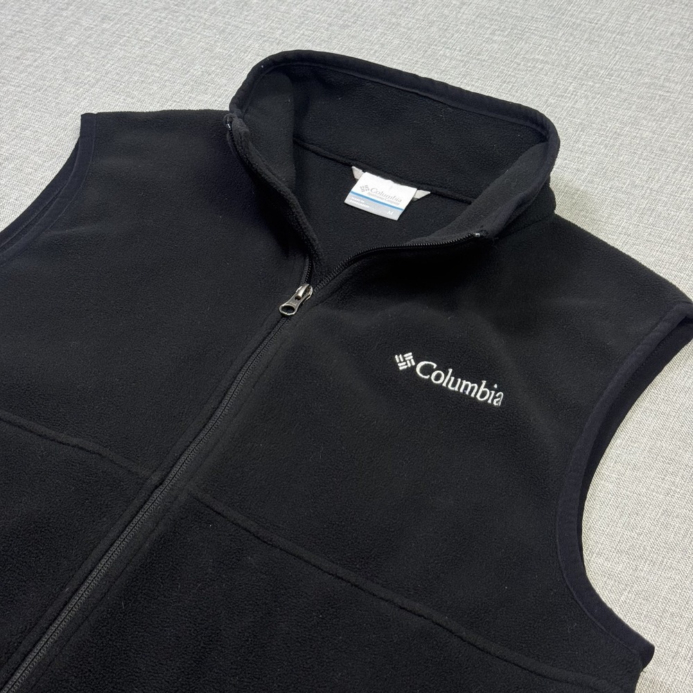 Columbia Polartec Fleece Vest Mens Medium Black Full Zip Pockets Logo